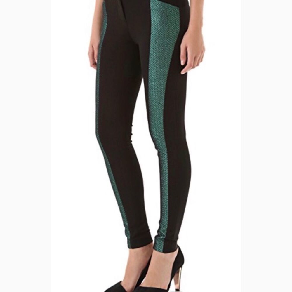 Rebecca Minkoff Ama Green Metallic Striped Pants